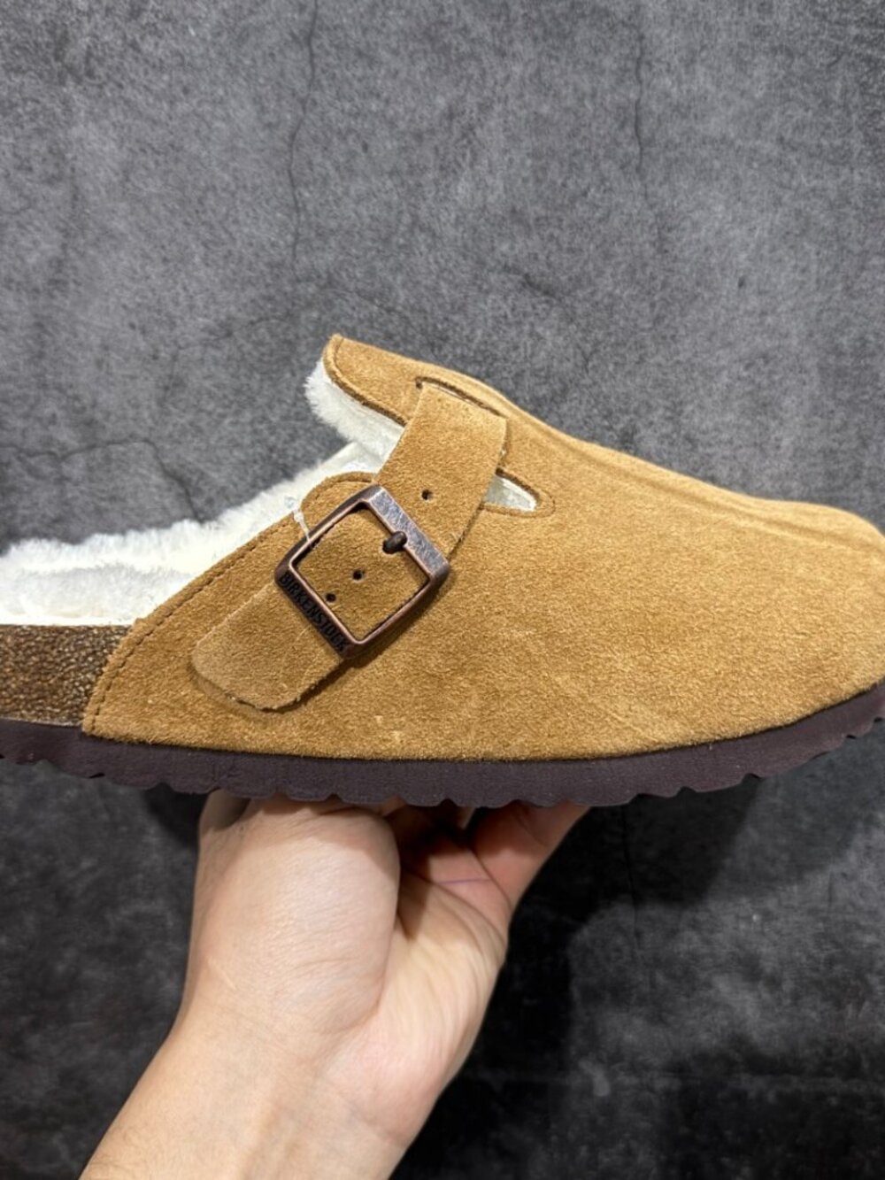 Birkenstock Boston Camel Suede Fleece Lined Closed Toe Slippers